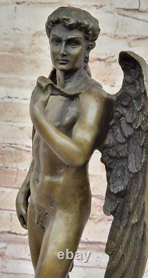 Art Deco / Nouveau Naked Male Angel Original Bronze Sculpture Statue Figurine