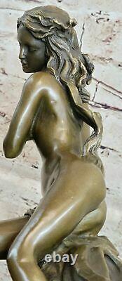 Art Deco Nude Erotic Nymph Bronze Figure Statue Marble Sculpture