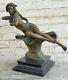 Art Deco Nude Erotic Nymph Bronze Figure Statue Marble Sculpture Deal