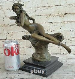 Art Deco Nude Erotic Nymph Bronze Figure Statue Marble Sculpture Deal