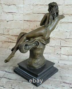 Art Deco Nude Erotic Nymph Bronze Figure Statue Marble Sculpture Deal