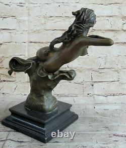 Art Deco Nude Erotic Nymph Bronze Figure Statue Marble Sculpture Deal