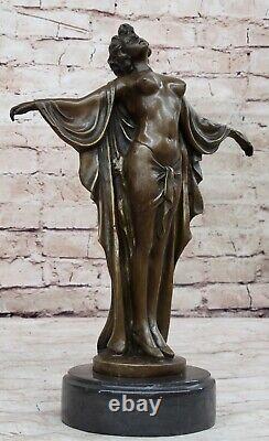 Art Deco Nude Female Classical Bronze Sculpture Figurine on Marble Base