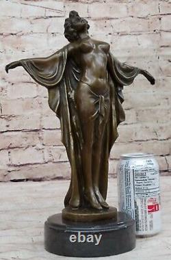 Art Deco Nude Female Classical Bronze Sculpture Figurine on Marble Base