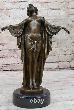 Art Deco Nude Female Classical Bronze Sculpture Figurine on Marble Base