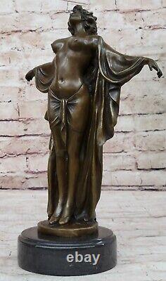 Art Deco Nude Female Classical Bronze Sculpture Figurine on Marble Base