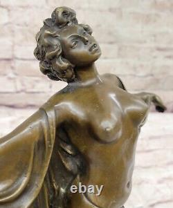 Art Deco Nude Female Classical Bronze Sculpture Figurine on Marble Base