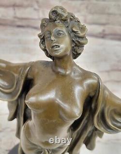 Art Deco Nude Female Classical Bronze Sculpture Figurine on Marble Base