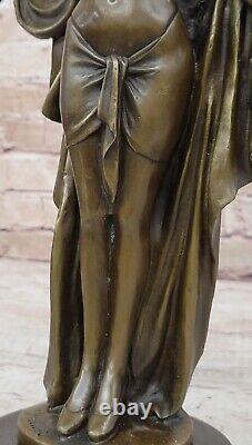 Art Deco Nude Female Classical Bronze Sculpture Figurine on Marble Base