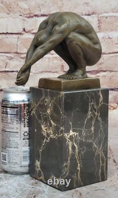 Art Deco Nude Male Diver Bronze Sculpture on a Marble Base, Home Decor Figurine