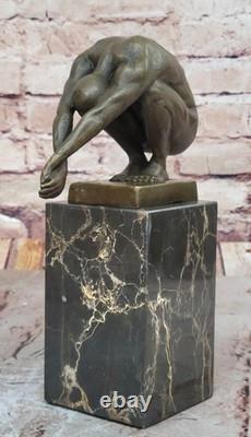 Art Deco Nude Male Diver Bronze Sculpture on a Marble Base, Home Decor Figurine