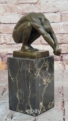 Art Deco Nude Male Diver Bronze Sculpture on a Marble Base, Home Decor Figurine