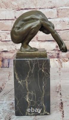 Art Deco Nude Male Diver Bronze Sculpture on a Marble Base, Home Decor Figurine