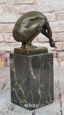 Art Deco Nude Male Diver Bronze Sculpture on a Marble Base, Home Decor Figurine