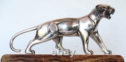 Art Deco Onyx Clock with Bronze Panther Signed HUGUES