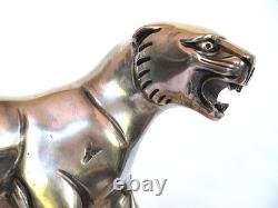 Art Deco Onyx Clock with Bronze Panther Signed HUGUES