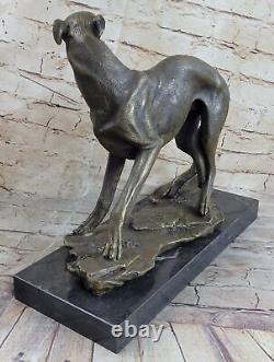 Art Deco Original Cast Iron Greyhound Dog Dogs Bronze Sculpture Marble Statue