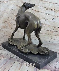 Art Deco Original Cast Iron Greyhound Dog Dogs Bronze Sculpture Marble Statue