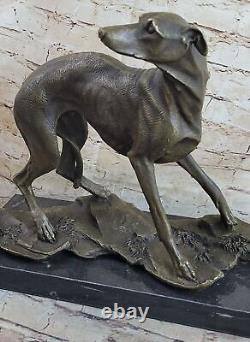 Art Deco Original Cast Iron Greyhound Dog Dogs Bronze Sculpture Marble Statue