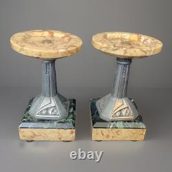 Art Deco Pair of Caskets France Marble Bronze Decorative Pocket Tray 20's