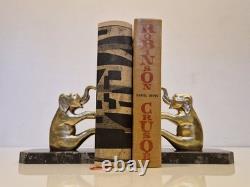 Art Deco Pair of Elephant Bookends, Gilt Bronze and Stone, 1930s