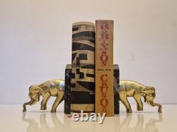 Art Deco Pair of Elephant Bookends, Gilt Bronze and Stone, 1930s