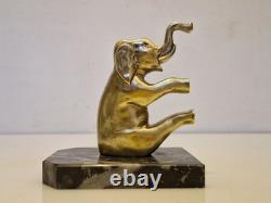 Art Deco Pair of Elephant Bookends, Gilt Bronze and Stone, 1930s