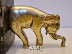 Art Deco Pair of Elephant Bookends, Gilt Bronze and Stone, 1930s