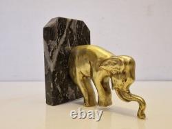 Art Deco Pair of Elephant Bookends, Gilt Bronze and Stone, 1930s