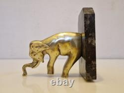 Art Deco Pair of Elephant Bookends, Gilt Bronze and Stone, 1930s