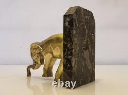 Art Deco Pair of Elephant Bookends, Gilt Bronze and Stone, 1930s
