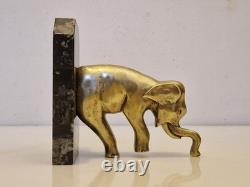 Art Deco Pair of Elephant Bookends, Gilt Bronze and Stone, 1930s
