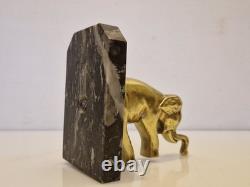 Art Deco Pair of Elephant Bookends in Gilded Bronze and Stone from the 1930s
