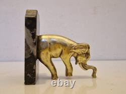 Art Deco Pair of Elephant Bookends in Gilded Bronze and Stone from the 1930s