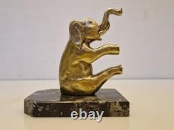 Art Deco Pair of Elephant Bookends in Gilded Bronze and Stone from the 1930s