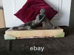 Art Deco Pan Flute Youth Statue in Regule on Onyx Base, 42x12xH21cm, Weight 7kg