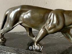 Art Deco Panther In Bronze Patina, Signed On The Back Paw Mr. Leducq