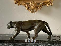 Art Deco Panther In Bronze Patina, Signed On The Back Paw Mr. Leducq