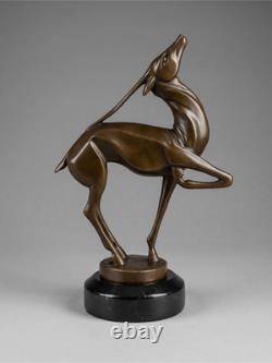 Art Deco Patinated Bronze Antelope Sculpture, after Marcel Bouraine, marble base