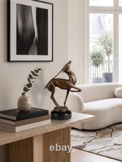 Art Deco Patinated Bronze Antelope Sculpture, after Marcel Bouraine, marble base