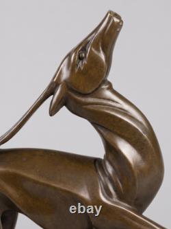 Art Deco Patinated Bronze Antelope Sculpture, after Marcel Bouraine, marble base