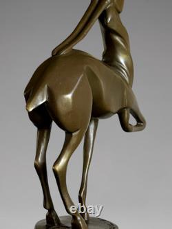 Art Deco Patinated Bronze Antelope Sculpture, after Marcel Bouraine, marble base