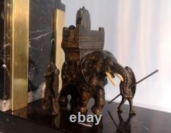 Art Deco Patinated Bronze Bookend, Hannibal’s War Elephant, France