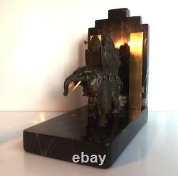 Art Deco Patinated Bronze Bookend, Hannibal’s War Elephant, France