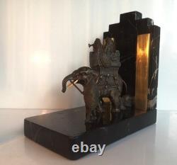 Art Deco Patinated Bronze Bookend, Hannibal’s War Elephant, France Art Deco Patinated Bronze Bookend, Hannibal’s War Elephant, France