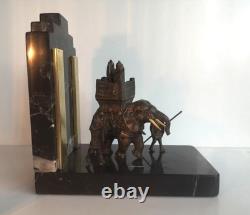 Art Deco Patinated Bronze Bookend, Hannibal’s War Elephant, France