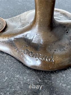 Art Deco Patinated Bronze Deer Sculpture Signed Coenrad on Marble-Effect Base
