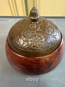 Art Deco Period Box in Thuya Root with Bronze Lid, H11cm L 16cm