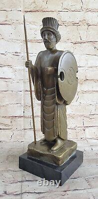 Art Deco Persia Warrior King Bronze Sculpture Statue Marble Base Figurine Decor