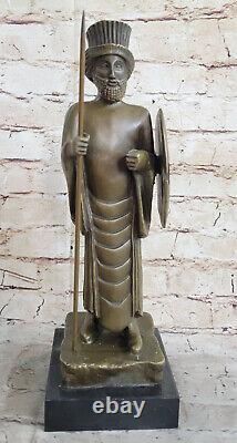 Art Deco Persia Warrior King Bronze Sculpture Statue Marble Base Figurine Decor